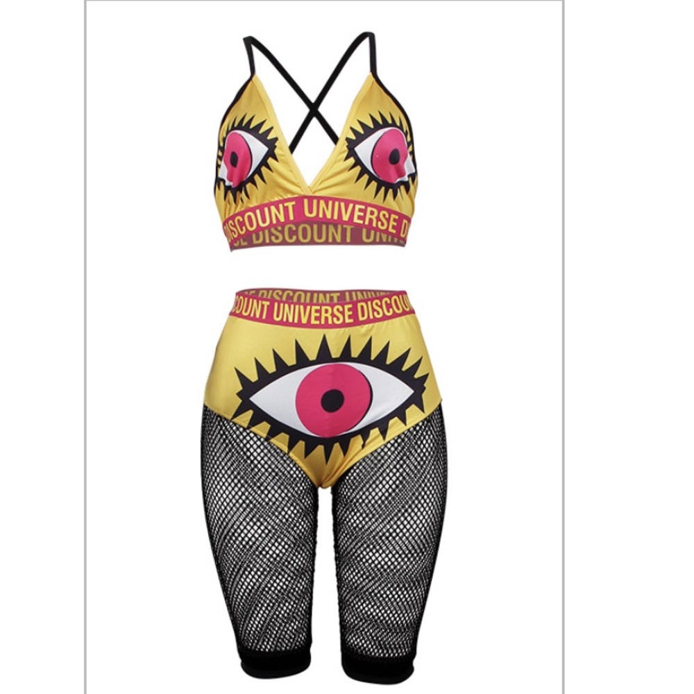❌SOLD❌Cute two piece set/ attached fishnet bottoms